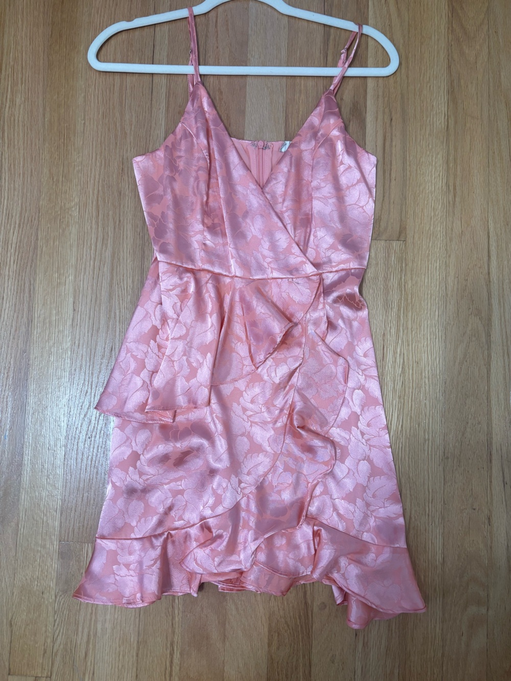 Altar'd State Peach-Pink Jacquard Ruffle Mini Dress